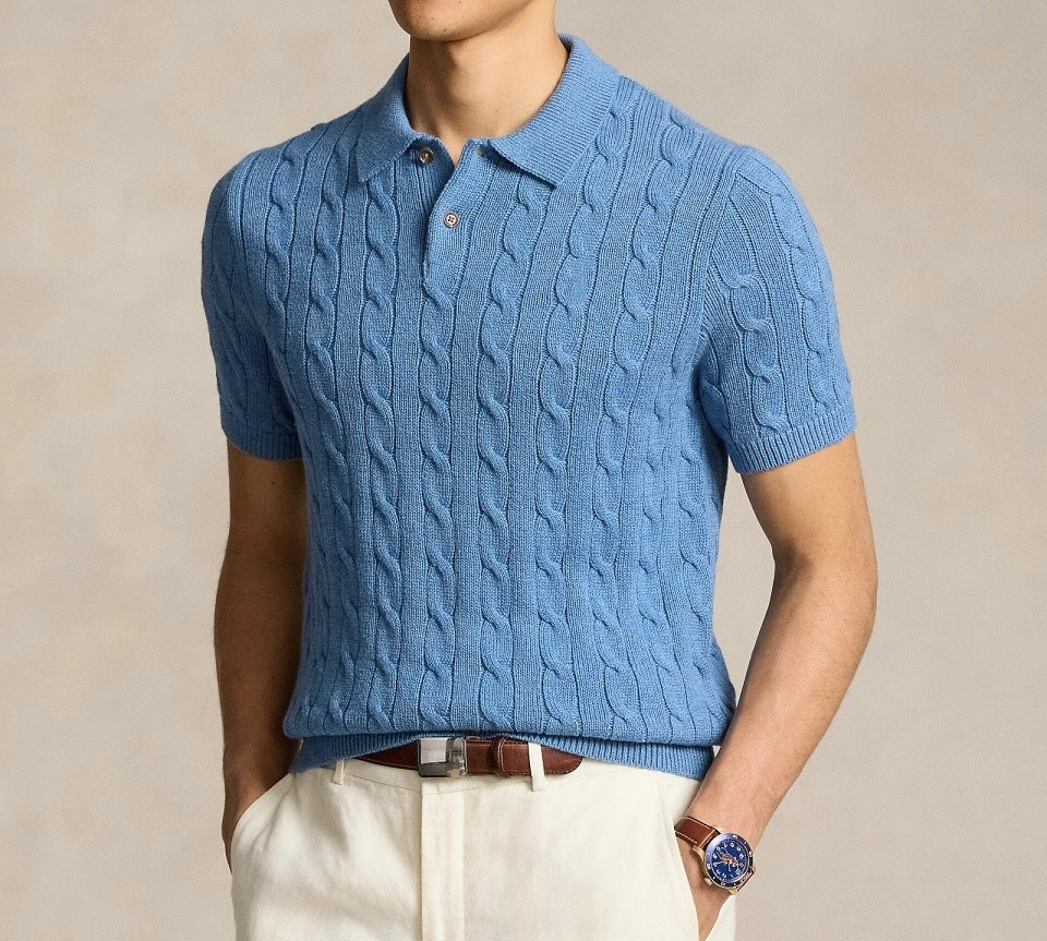 Polo Shirt With Knitted Trim and Knitting