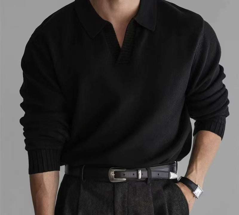 Outliers Knitted Polo Shirt With V-neck