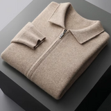 Polo Cardigan With Zip Made of Ultra-fine Merino Wool