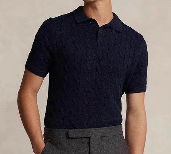 Polo Shirt With Knitted Trim and Knitting