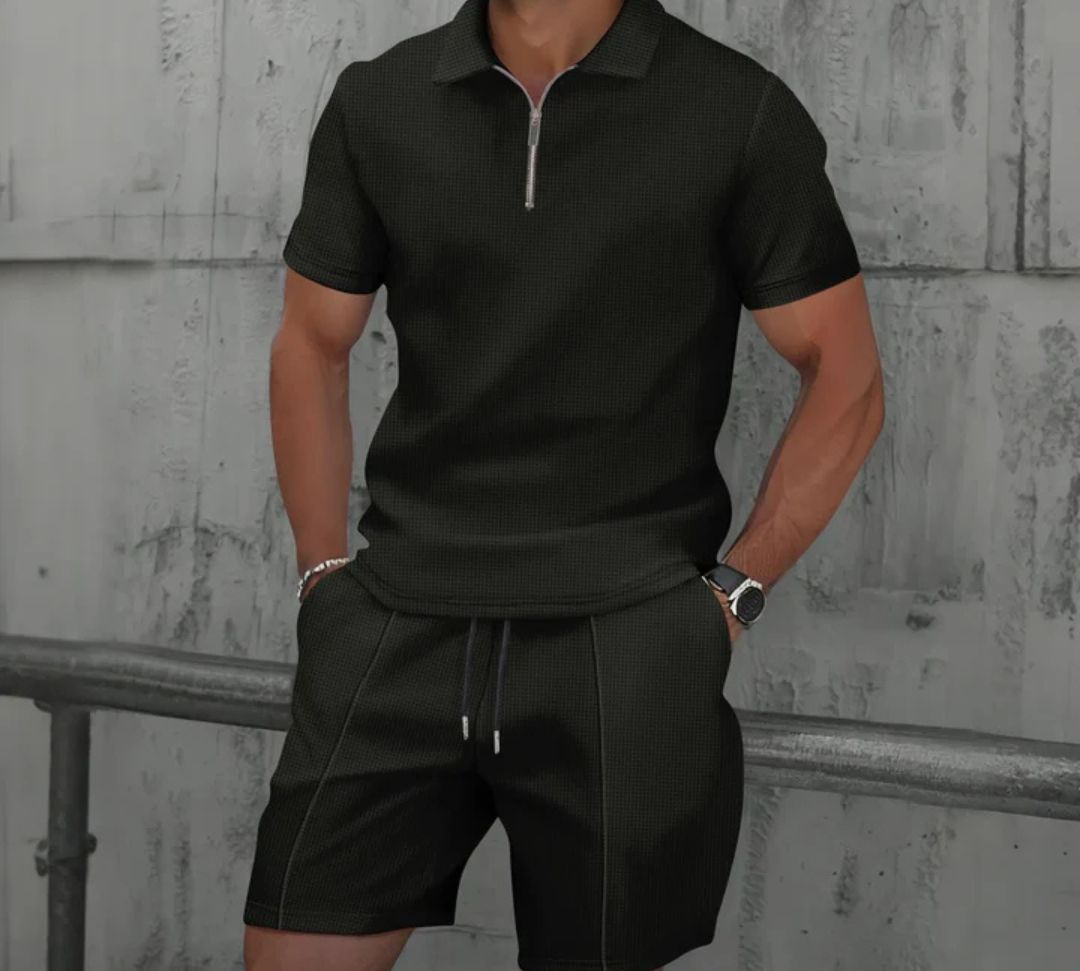 Outliers Zip-Up Polo and Soft Knit Shorts